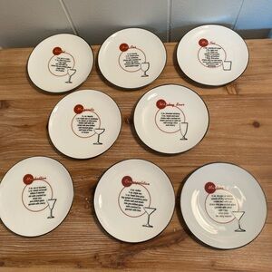 POTTERY BARN Porcelain Mixed Drink Classic Cocktails Sm PLATES/COASTERS Set Of 8